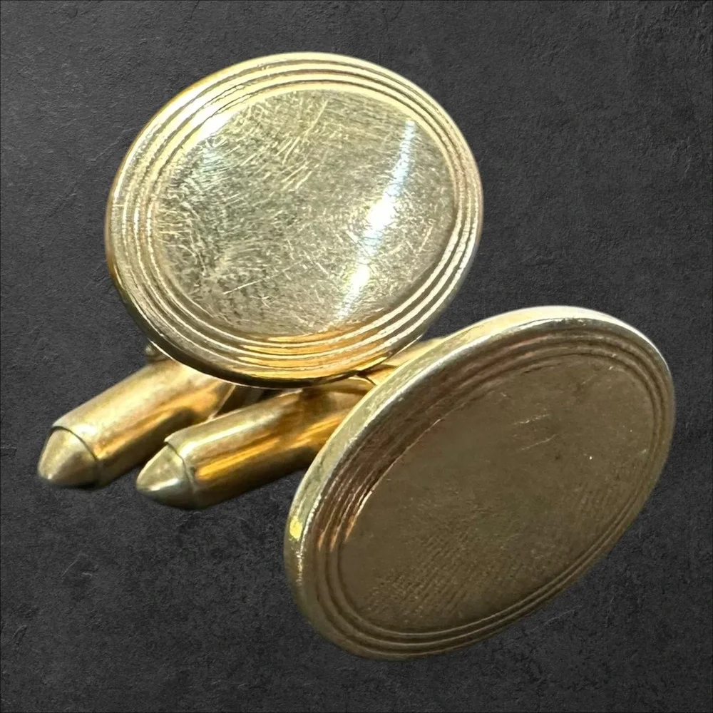 Krementz‎ Cufflinks Mens OS Gold Tone Vintage Patented Oval Concentric Border